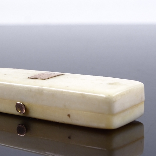 491 - A small Georgian ivory and gold inlaid toothpick case, length 6cm