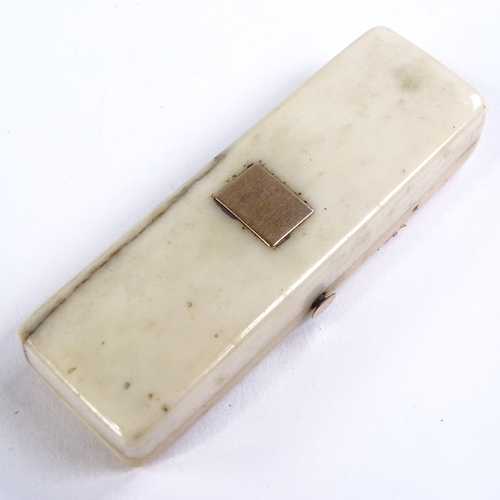 491 - A small Georgian ivory and gold inlaid toothpick case, length 6cm