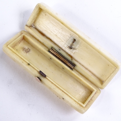 491 - A small Georgian ivory and gold inlaid toothpick case, length 6cm