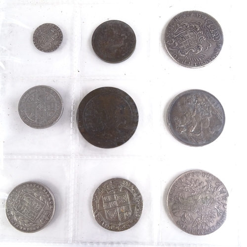 495 - A group of early silver coins, cartwheel penny and half penny (9)