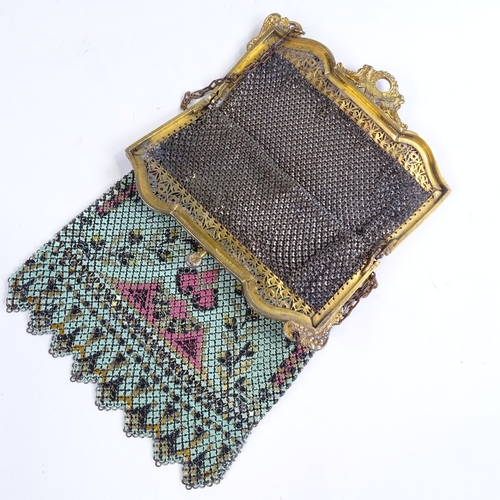 497 - SAHATIEL MANDALIAN - lustro-pearl enamelled pattern mesh evening bag, with gilt-metal clasp and frin... 