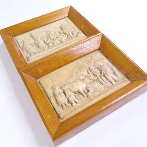 506 - A pair of simulated ivory relief plaques, framed, overall dimensions 12cm x 9.5cm