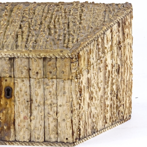 513 - A 19th century Anglo-Indian staghorn and sandalwood stationery box, width 25cm