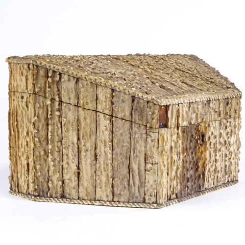 513 - A 19th century Anglo-Indian staghorn and sandalwood stationery box, width 25cm