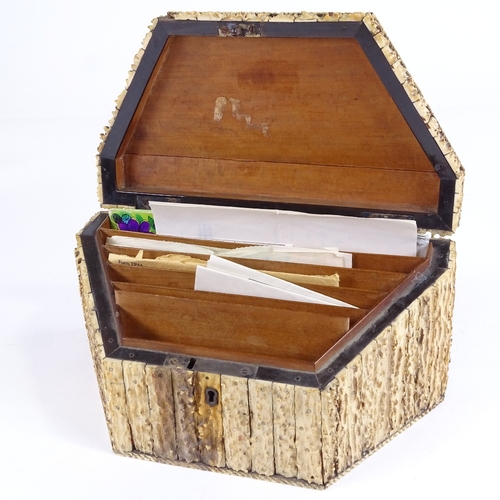 513 - A 19th century Anglo-Indian staghorn and sandalwood stationery box, width 25cm