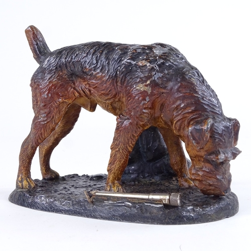 517 - A cold painted spelter Terrier design table lighter, length 17cm