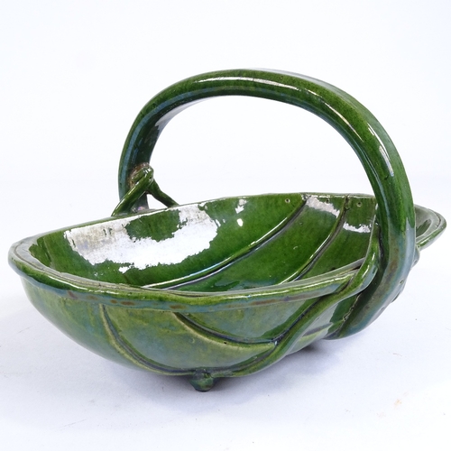 537 - A Rye Pottery green glaze ornamental trug, length 21cm