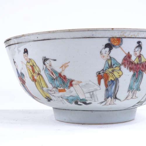 539 - A Chinese white glaze porcelain bowl, with hand painted and enamelled figures, diameter 20cm, height... 