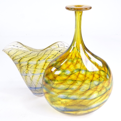 551 - MARTIN ANDREWS - Midnight Sun bottle vase, height 22cm, and free-form glass vase, height 14cm, signe... 