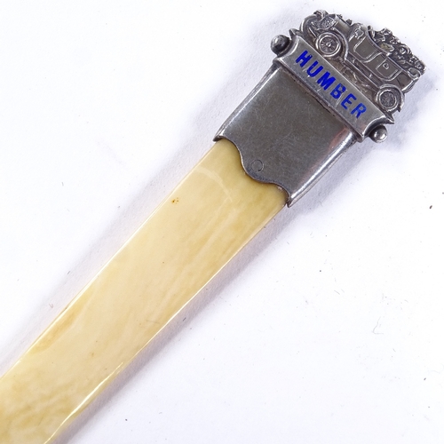 558 - AUTOMOBILIA INTEREST - rare Edwardian Humber silver and ivory paper knife, by Turner Naughton & Sons... 