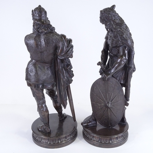 568 - A large pair of French bronze sculptures, Hercules with Nemean Lion skin and broadsword, late 19th/e... 