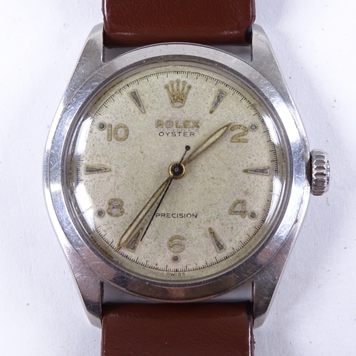 1000 - ROLEX - a 1950s stainless steel Oyster Precision mechanical wristwatch, ref. 6082, circa 1952, cream... 