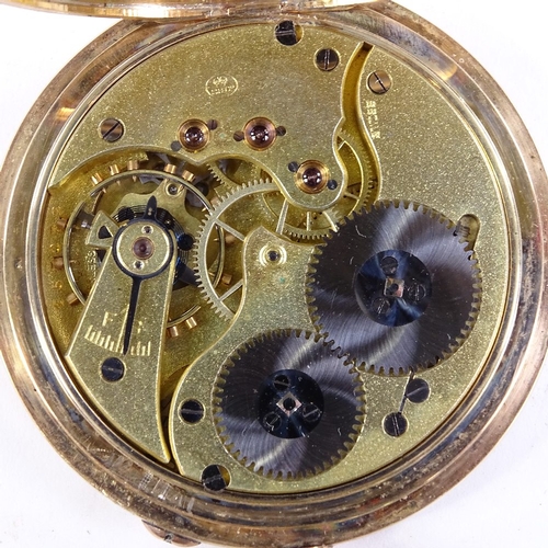 1003 - An early 20th century 9ct gold open-face top-wind pocket watch, white enamel dial with black Arabic ... 