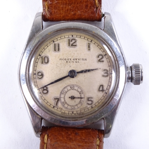 1004 - ROLEX - a Vintage stainless steel Oyster Royal mechanical wristwatch, circa 1940s, silvered dial wit... 