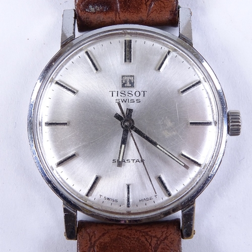 1007 - TISSOT - a Vintage stainless steel Seastar mechanical wristwatch, silvered dial with baton hour mark... 