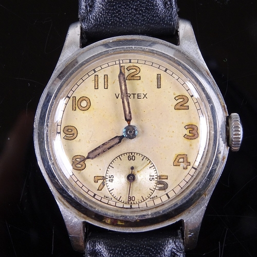 1021 - VERTEX - a Vintage military style stainless steel mechanical wristwatch, ref. 12323, silvered dial w... 