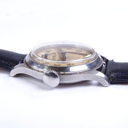 1021 - VERTEX - a Vintage military style stainless steel mechanical wristwatch, ref. 12323, silvered dial w... 