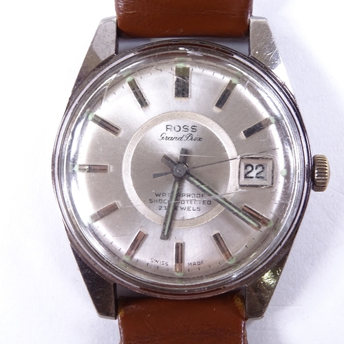 1022 - ROSS - a Vintage stainless steel Grand Prix mechanical wristwatch, silvered dial with fluted baton h... 