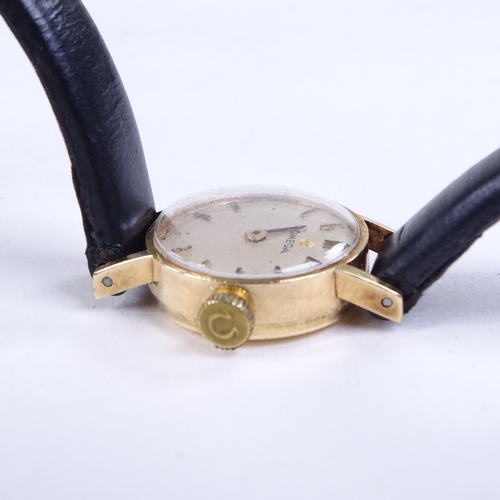 1026 - OMEGA - a lady's Vintage 9ct gold mechanical wristwatch, silvered dial with gilt baton hour markers,... 