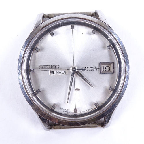 1027 - SEIKO - a Vintage stainless steel Weekdater automatic wristwatch head, ref 6206-8001, circa 1960s, s... 