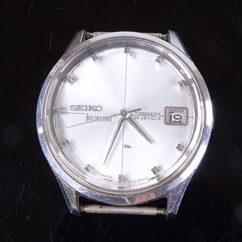 1027 - SEIKO - a Vintage stainless steel Weekdater automatic wristwatch head, ref 6206-8001, circa 1960s, s... 