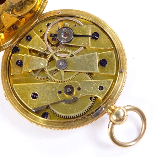 1035 - An early 19th century 18ct gold open-face key-wind slimline pocket watch, engine turned dial with Ro... 