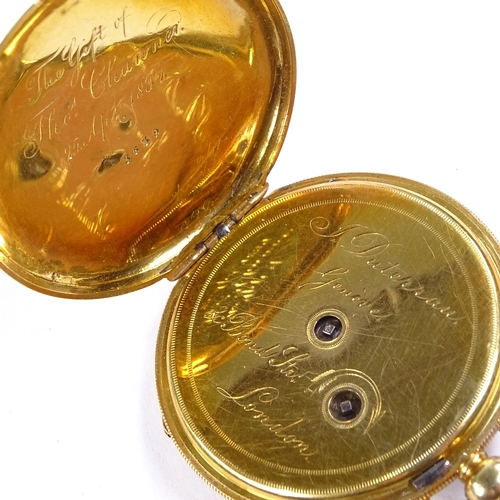 1035 - An early 19th century 18ct gold open-face key-wind slimline pocket watch, engine turned dial with Ro... 