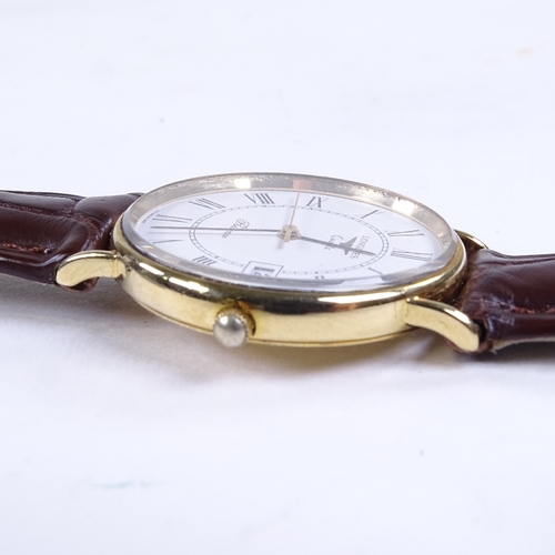 1041 - LONGINES - a Vintage 9ct gold Presence quartz wristwatch, ref. 24.324.719, white dial with Roman num... 