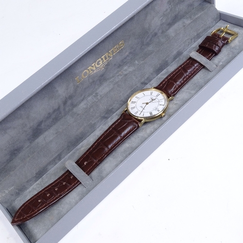 1041 - LONGINES - a Vintage 9ct gold Presence quartz wristwatch, ref. 24.324.719, white dial with Roman num... 