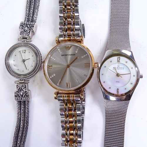 1055 - 3 ladies wristwatches, including Emporio Armani and Skagen of Denmark, all working order (3)