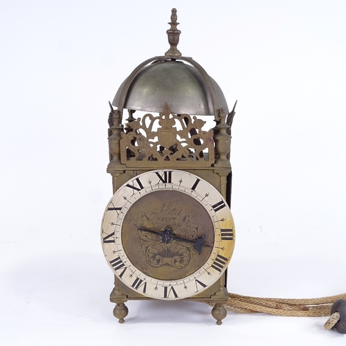 1058 - A late 19th/early 20th century brass-cased lantern clock, dial inscribed James Pool, silvered chapte... 