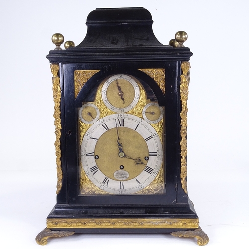 1059 - A George III ebonised bracket clock, by Joseph Barber of London, gilt-brass dial with silvered chapt... 