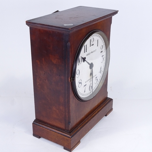 1061 - A Victorian mahogany 30-hour mantel clock, by Abbey Watch Co, white painted dial with Arabic numeral... 