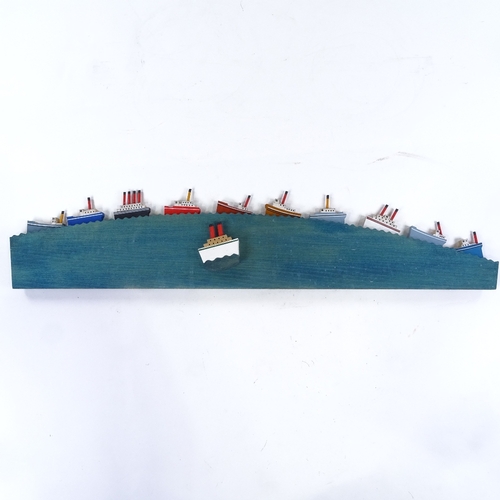 2005 - Ian McKay, painted wood wall sculpture, victors fleet, length 26