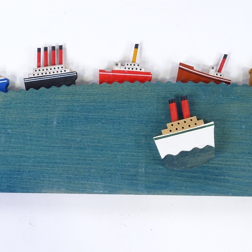 2005 - Ian McKay, painted wood wall sculpture, victors fleet, length 26