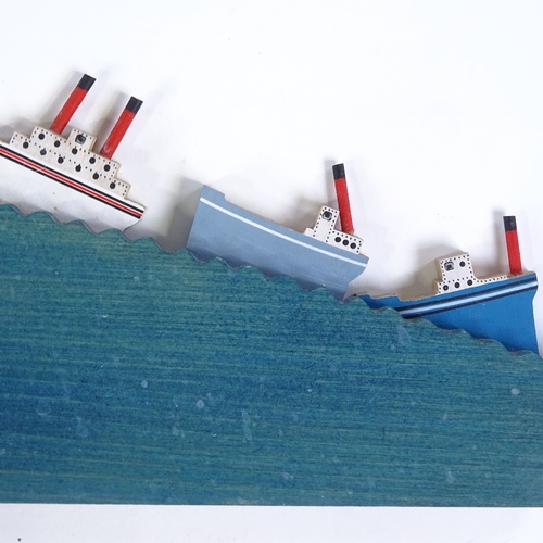 2005 - Ian McKay, painted wood wall sculpture, victors fleet, length 26