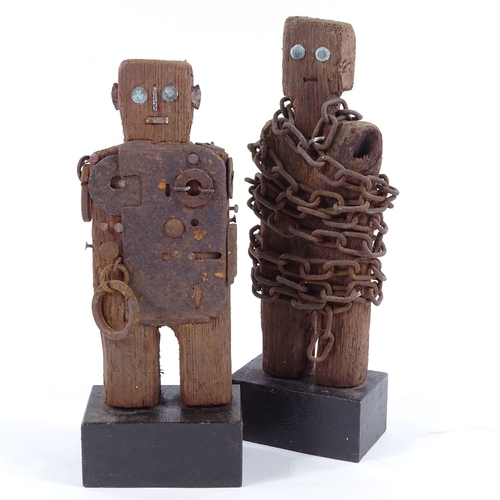 2010 - Oliver Hawkins (born 1944), pair of mixed media wood/metal standing sculptures, height 10