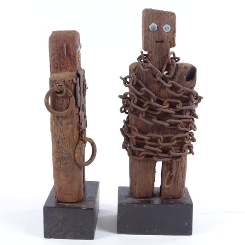 2010 - Oliver Hawkins (born 1944), pair of mixed media wood/metal standing sculptures, height 10