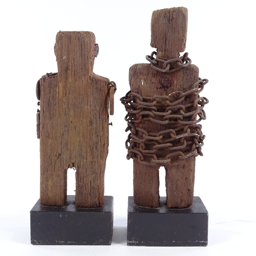 2010 - Oliver Hawkins (born 1944), pair of mixed media wood/metal standing sculptures, height 10