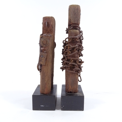 2010 - Oliver Hawkins (born 1944), pair of mixed media wood/metal standing sculptures, height 10