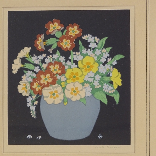 2017 - John Hall Thorpe, colour wood-cut print, primulas and forget-me-nots, signed in pencil, image 6.5