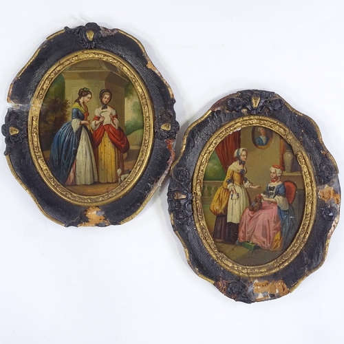 2028 - A pair of 19th century oils on tin, genre scenes, unsigned, original frames, overall frame dimension... 