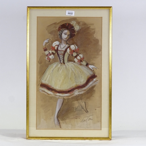 2032 - Carl Toms, original watercolour, theatrical costume design, peasant girl, from the Royal Ballet Comp... 