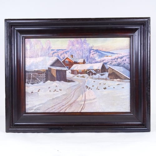 2035 - A Schultzberg, oil on canvas, winter landscape, signed, 15.5