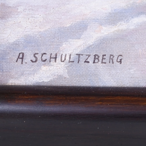 2035 - A Schultzberg, oil on canvas, winter landscape, signed, 15.5