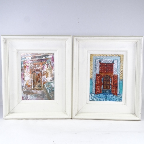 2036 - Kate Hennessy, pair of oils on board, Middle Eastern doorways, signed 11