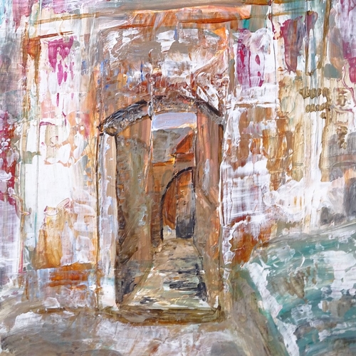 2036 - Kate Hennessy, pair of oils on board, Middle Eastern doorways, signed 11