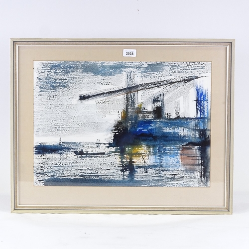 2038 - Terry O'Donnell, watercolour, abstract landscape, signed, 14.5