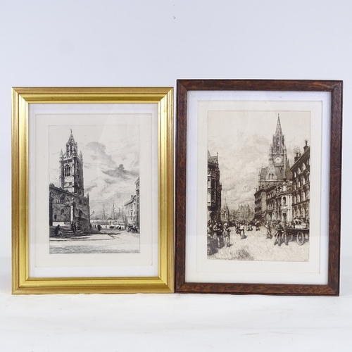 2043 - 4 various etchings, including William Wyllie, Thomas Riley, R Kent Thomas, and H Toussaint, framed (... 