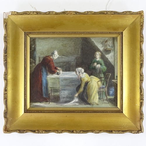 2054 - 19th century watercolour, ladies ironing, 6